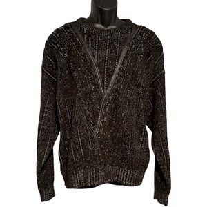 Gabrielle VINTAGE XL Black Sweater With Faux Leather Trim